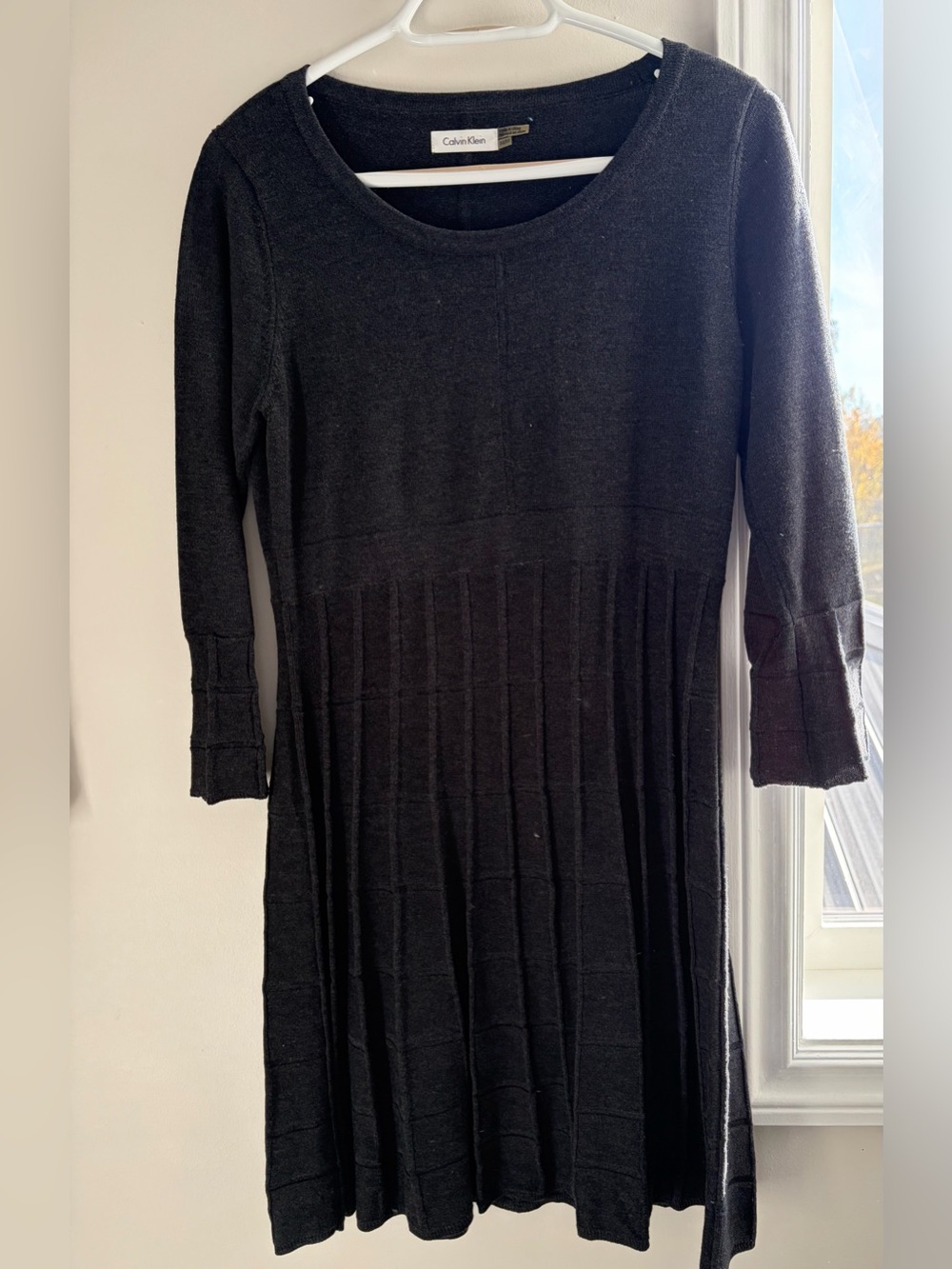 Vintage Calvin Klein Black Ribbed Scoop-Neck Long Sleeve Dress
